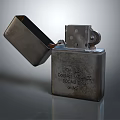 Vintage Metal Lighter With Open Lid And Engraved Text On Worn Surface