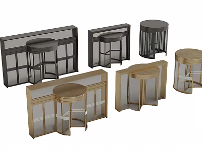 Various Styles Of Bar Stools And Dividers With Black Gold Metal And Glass 3d model