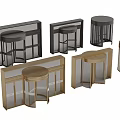 Various Styles Of Bar Stools And Dividers With Black Gold Metal And Glass