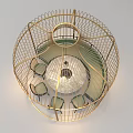 Multi person Sofa Inside Rattan Birdcage Structure With Round Table And Chairs 3d model