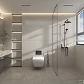 Modern Bathroom Interior Design With Glass Shower Partition Round Backlit Mirror And White Tiled Walls