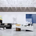 Modern Clothing Store Interior With Black Sofa Colorful Artwork Clothing Racks And Decorative Items