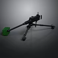 Military Machine Gun With Tripod Stand And Green Ammo Box On Dark Background