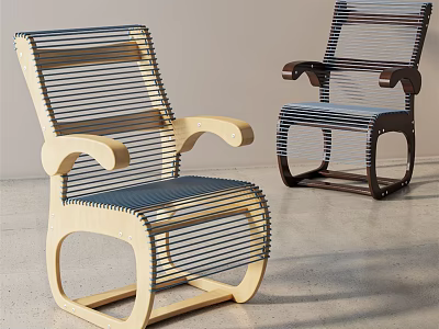 Modern Leisure Chairs With Wooden Frame And Striped Woven Seats And Armrests 3d model