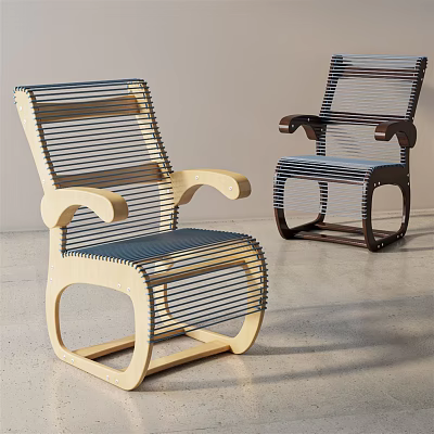 Modern Leisure Chairs With Wooden Frame And Striped Woven Seats And Armrests 3d model