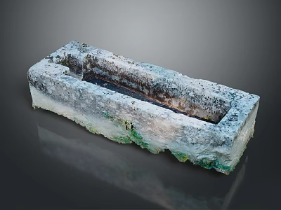 Rectangular Stone Sculpture Carving With Weathered Gray Green Texture And Central Groove 3d model