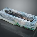Rectangular Stone Sculpture Carving With Weathered Gray Green Texture And Central Groove 3d model