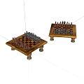 Two Wooden Chess Sets with Black White Pieces and Legged Bases