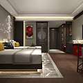 Modern Luxury Hotel Guest Room Interior Design With TV Bathroom Mirror And Green Plants