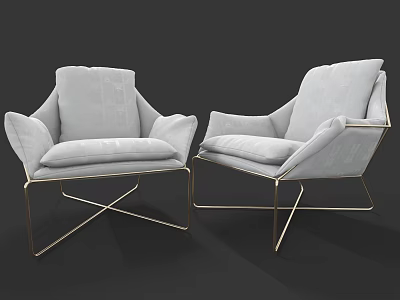 Modern Upholstered Single Sofa with Metal Frame Soft Gray Fabric and Comfortable Armrest 3d model