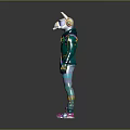 Futuristic Character In Green Armor With Colorful Accents And Mythical Creature Companion