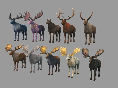Various Colored Moose With Unique Antlers And Stylish 3d model
