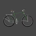 Classic Green Bicycle With Brown Seat Rear Rack And Black Handlebars