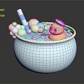 Playful Cartoon Round Bathtub Scene With Yellow Rubber Duck Bubbles And Blue White Striped Straw