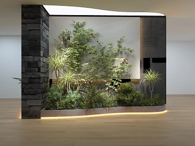 Indoor Green Plant Partition with LED Strip Lighting Modern Minimalist Interior Design and Wooden Floor 3d model