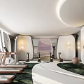 Modern Fitness Gym With Treadmills Dumbbells Green Carpet And Curved Lighting Design
