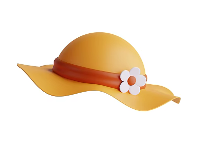 Stylish Yellow Sun Hat With Orange Ribbon And White Flower Decoration 3d model