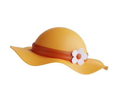 Stylish Yellow Sun Hat With Orange Ribbon And White Flower Decoration 3d model Stylish Yellow Sun Hat With Orange Ribbon And White Flower Decoration 3d model