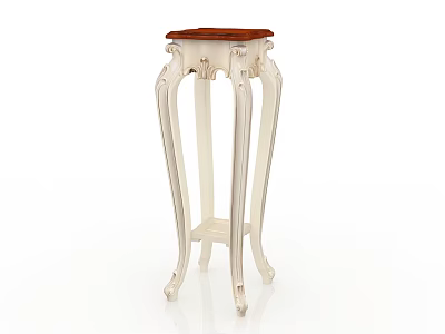 Elegant White Plant Stand With Carved Legs And Wooden Top Design 3d model