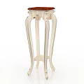 Elegant White Plant Stand With Carved Legs And Wooden Top Design