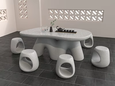 New Chinese Style Outdoor Table and Chair Outdoor Stone Table and Chair 3d model