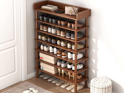 Wooden Multi Layer Shoe Rack for Home Entryway with Shoes and Storage 3d model
