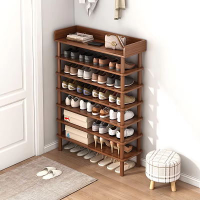 Wooden Multi Layer Shoe Rack for Home Entryway with Shoes and Storage 3d model