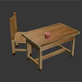 Simple Natural Wooden Furniture Set Table and Chair With Red Cup on Top