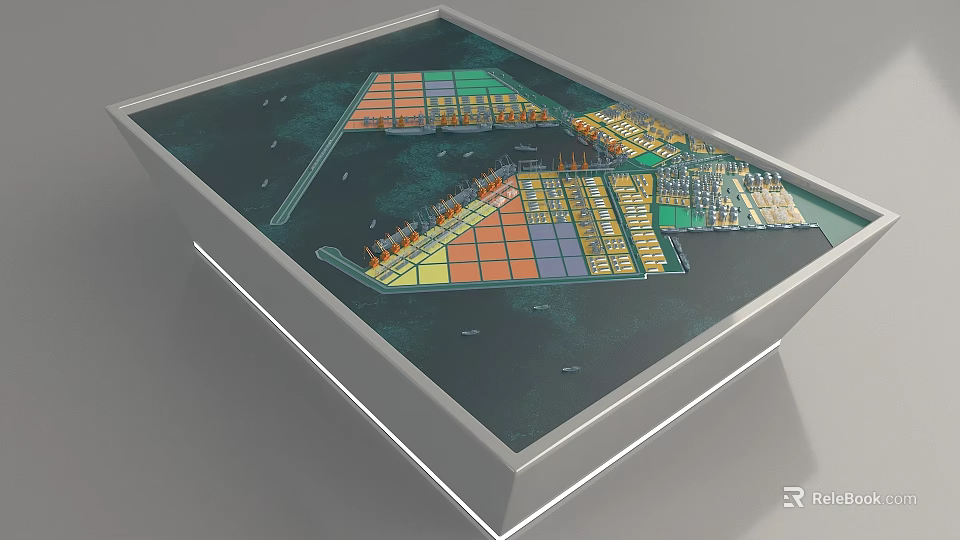 Urban Planning Model With Colored Functional Zones Water Area And Lighting Display Platform 3d model 