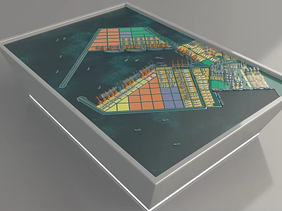 Urban Planning Model With Colored Functional Zones Water Area And Lighting Display Platform 3d model