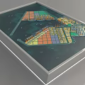 Urban Planning Model With Colored Functional Zones Water Area And Lighting Display Platform