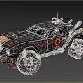 Black Modified Off Road Vehicle With Skull Design Orange Accents And Large Tires
