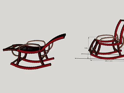 Modern Leisure Rocking Chair With Red Black Wooden Frame Curved Armrests And Detailed Dimensions 3d model
