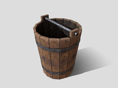 Decorative Wooden Bucket Ornament with Metal Hoops and Handle for Home Decor 3d model