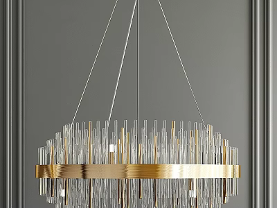 Modern Hanging Chandelier With Transparent Glass Tubes And Golden Ring Decor 3d model