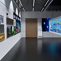 Modern Exhibition Space Interior With Central Cone Installation And Digital Wall Displays 3d model