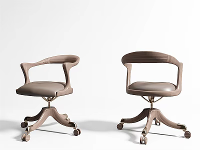 Modern Beige Leather Office Chair With Curved Armrests And Swivel Wheels 3d model
