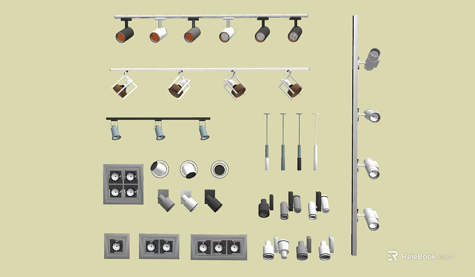 Various Modern Downlights and Spotlights with Different Styles for Home Lighting 3d model 