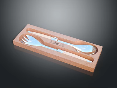 Elegant Stainless Steel Cutlery Set With Fork Spoon Knife In Wooden Box 3d model