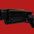 Black And Gold Tactical Pistol Weapon With Barrel Grip And Heat Sink On Red Background