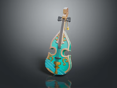 Turquoise Musical Instrument With Golden Decorations And Artistic Painting Supplies Design 3d model