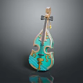 Turquoise Musical Instrument With Golden Decorations And Artistic Painting Supplies Design