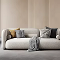 Modern Beige Double Sofa With Colorful Throw Pillows And Gray Blanket In Minimalist Living Room