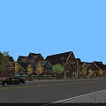 Charming Commercial Street With Red Brick Buildings Green Trees And Retail Shops