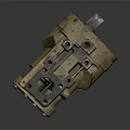 Old Yellow Industrial Mechanical Part With Worn Metal Structure And Holes