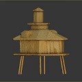 Handcrafted Wooden Decorative Structure With Multi Tiered Design And Small Tower On Top
