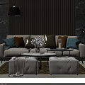 Modern Sofa Coffee Table Set With Colorful Pillows Decorative Vase And Stools 3d model