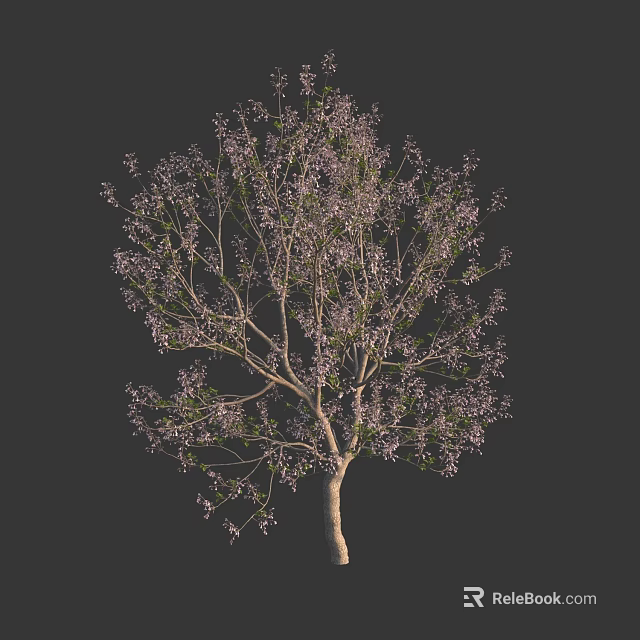 Elegant Purple Flowering Arbor With Lush Branches And Brown Trunk 3d model 