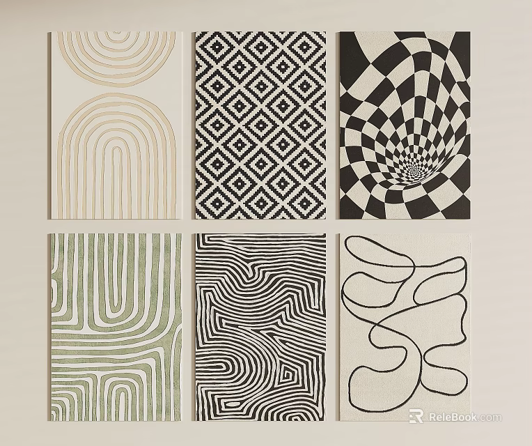 Modern Square Rugs With Six Abstract Geometric Patterns And Neutral Tones 3d model