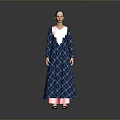 Traditional Blue Long Dress With White Patterns And Pink Spliced Top Long Sleeves